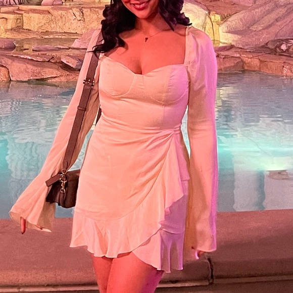 Beige/Champagne Long Sleeve Mini Dress - Picture 1 of 1